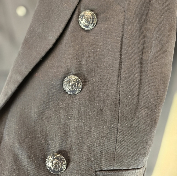 Elie Tahari Womens Linen Blend Crop Blazer Sz 8 Crest Buttons Open Front Lined - Picture 7 of 15